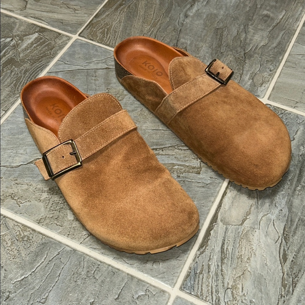 Koio Salerno suede clog Made in Italy sand tan brown EU 45 men US 12 birk style - Picture 2 of 9
